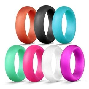 7pcs Monochrome Women's Silicone Rings For Sports In Multiple Colors